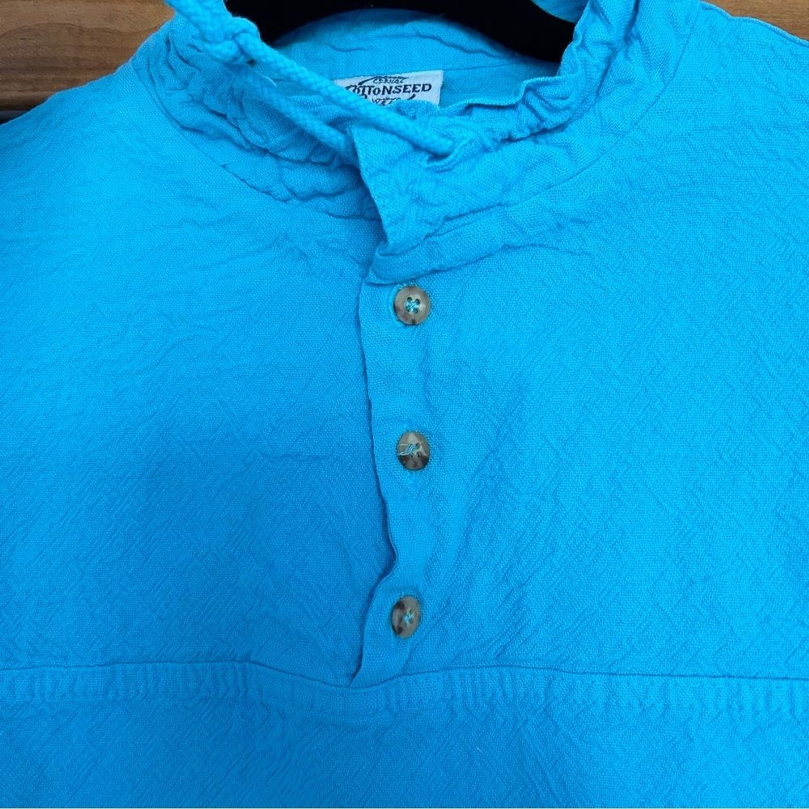 Cottonseeds 3 Button Pullover Top Bright Blue Unisex Sze Small Coastal Lagenlook