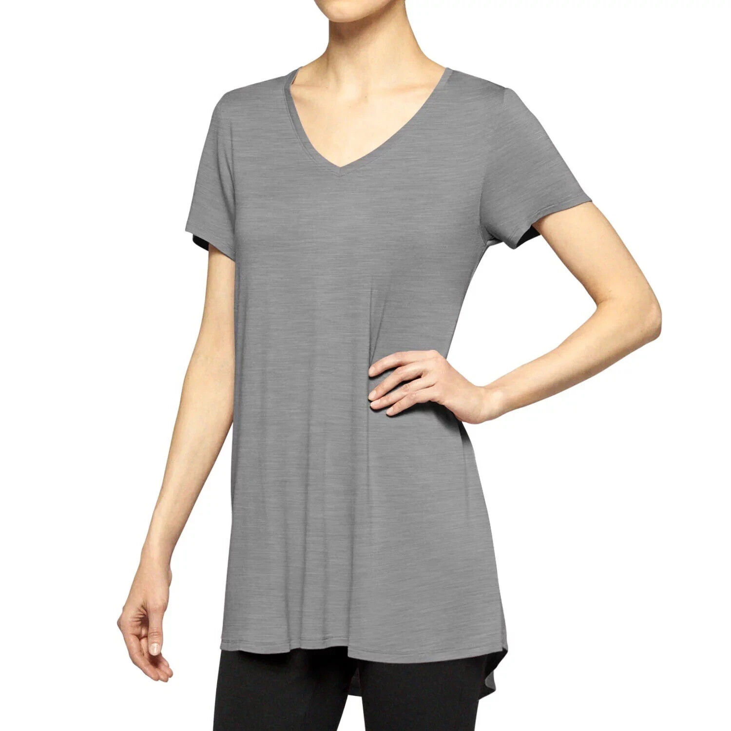 Hue Ladies Short Sleeve Legging Tee Size Medium, Light Grey Heather