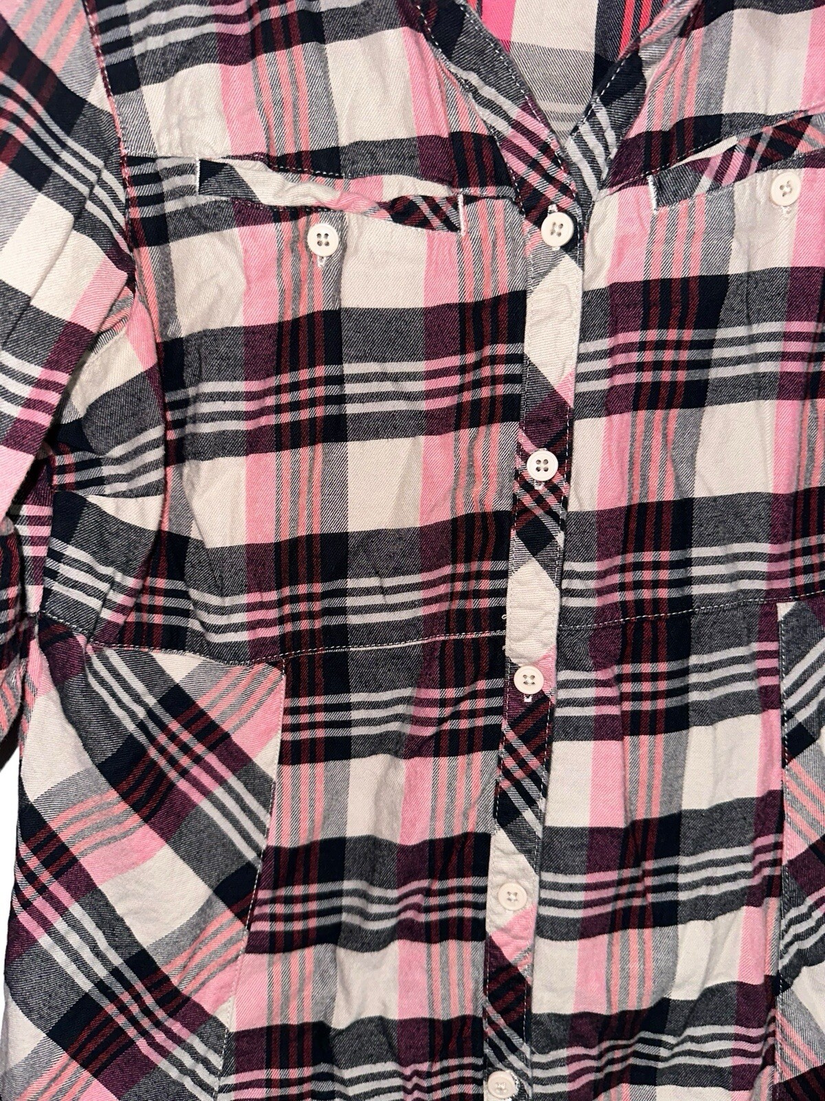 Columbia Womens Slide Rock Button Front Flannel Shirt Sz S Pink Black Plaid