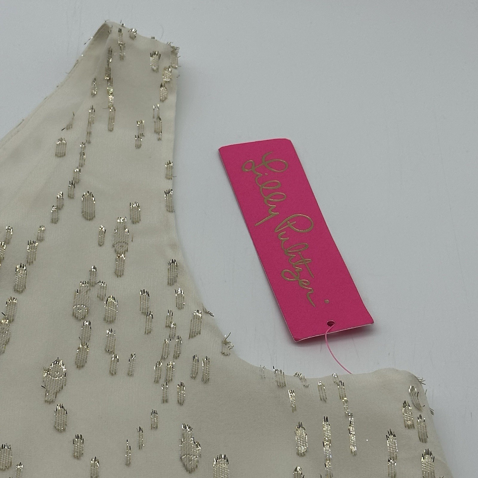Lilly Pulitzer Florin Size Large Silk Metallic Sleeveless Coconut Fish Top NWT