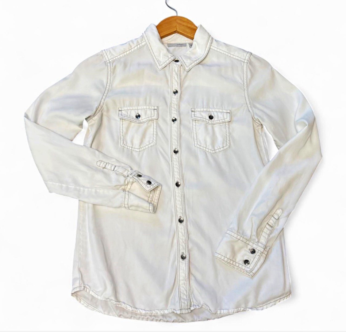 Halogen Womens Shirt XS indie Ivory Tencel Western Snap Utility Safari Minimalis