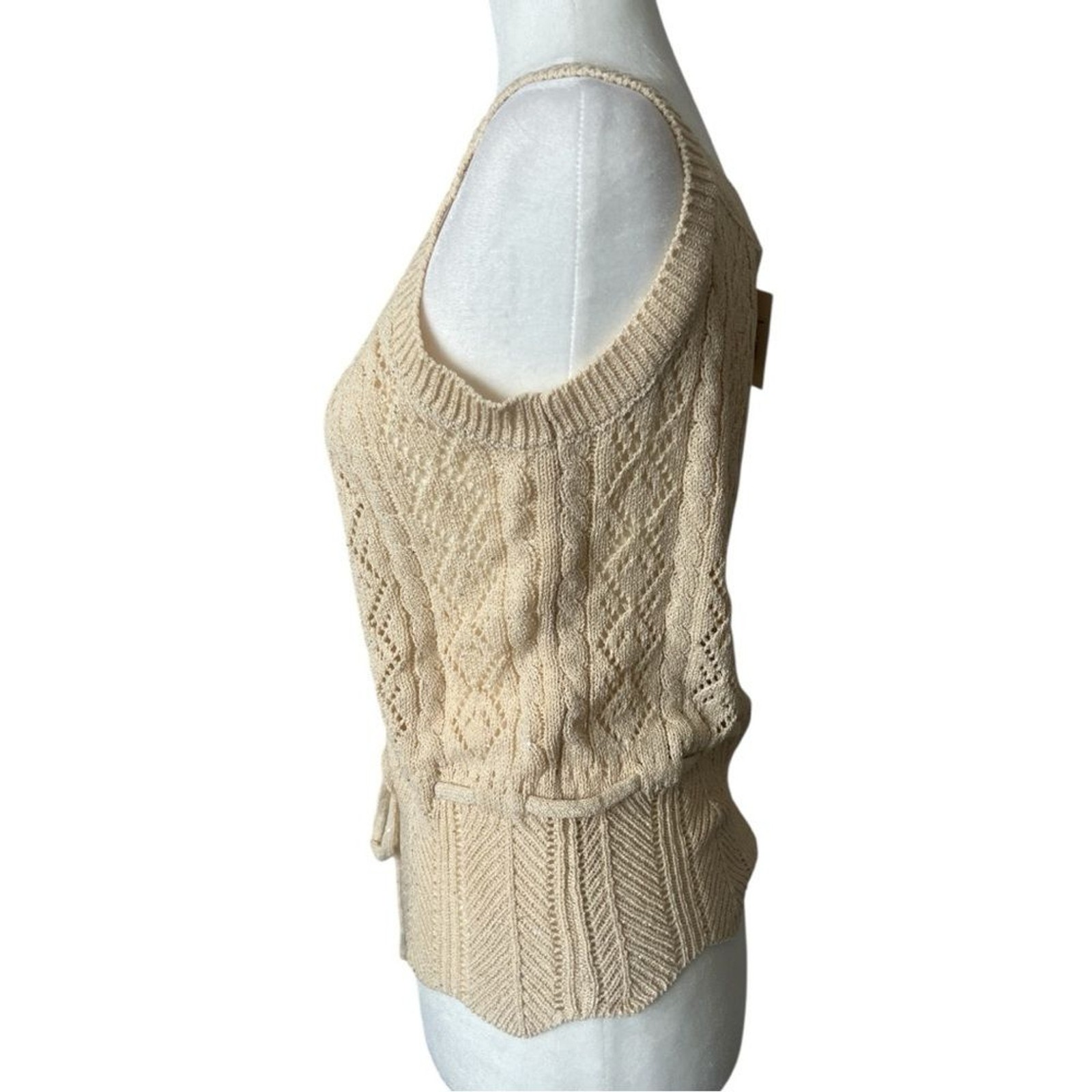 NKN Nekane Ecru Beige Sequin Knit Sleeveless V-Neck Tank Drawstring Waist Small