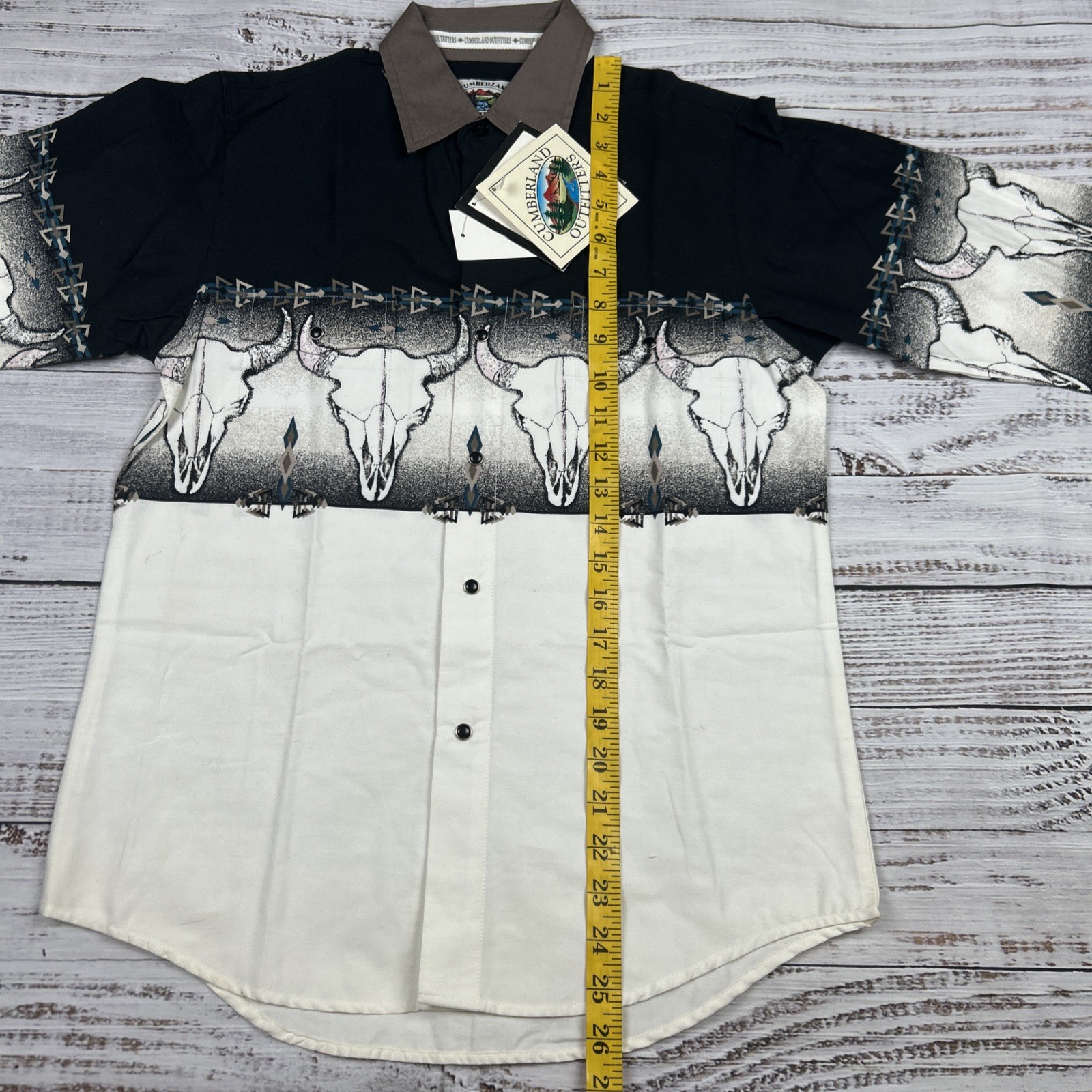 VTG Cumberland Outfitters Shirt L Western Pearl Snap Cowboy Retro 90s Skull