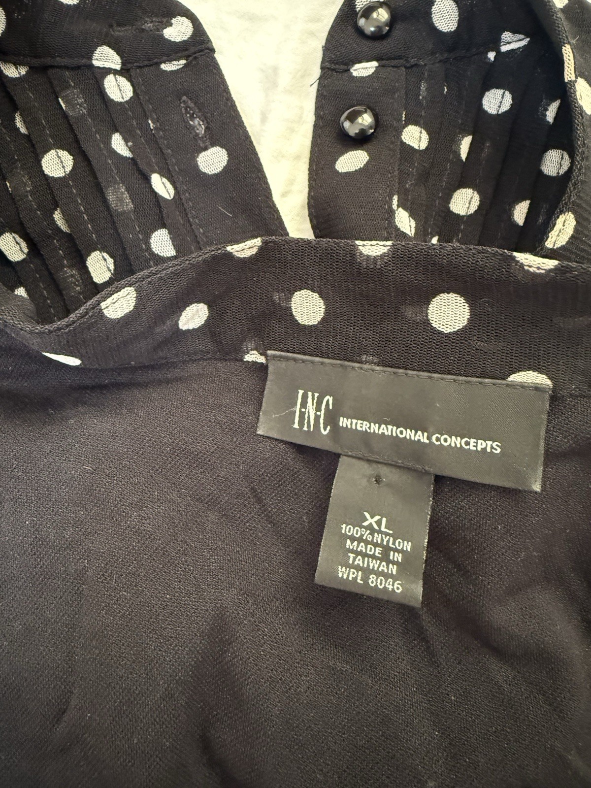 INC International Concepts Black/White Polka Dot V-Neck Button Woven Blouse XL