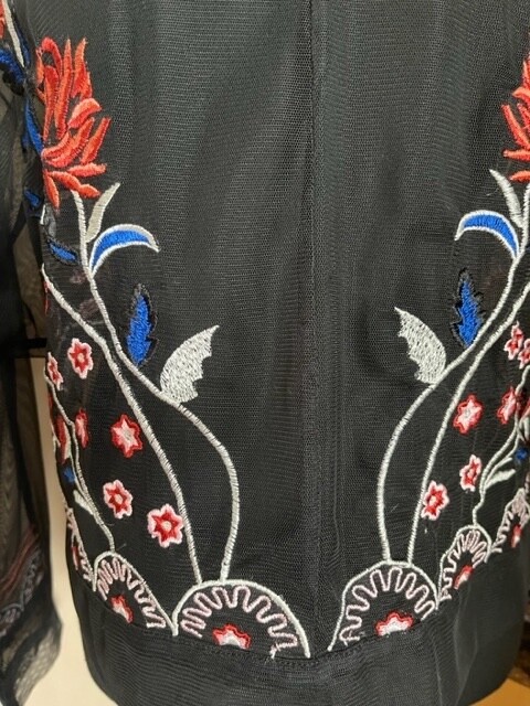 Women’s Hippie Laundry Size L Black Sheer Long Sleeve Blouse Floral Embroidery
