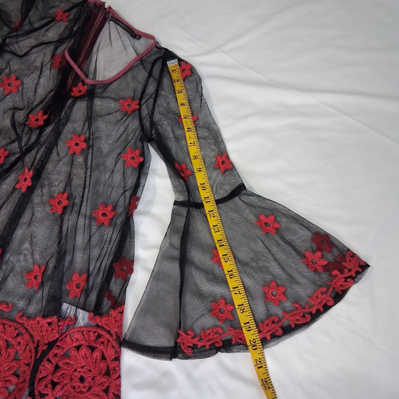 Anthropologie Hazel Sheer Mesh Embroidered Bell Sleeve Gothic Whimsigoth Blouse