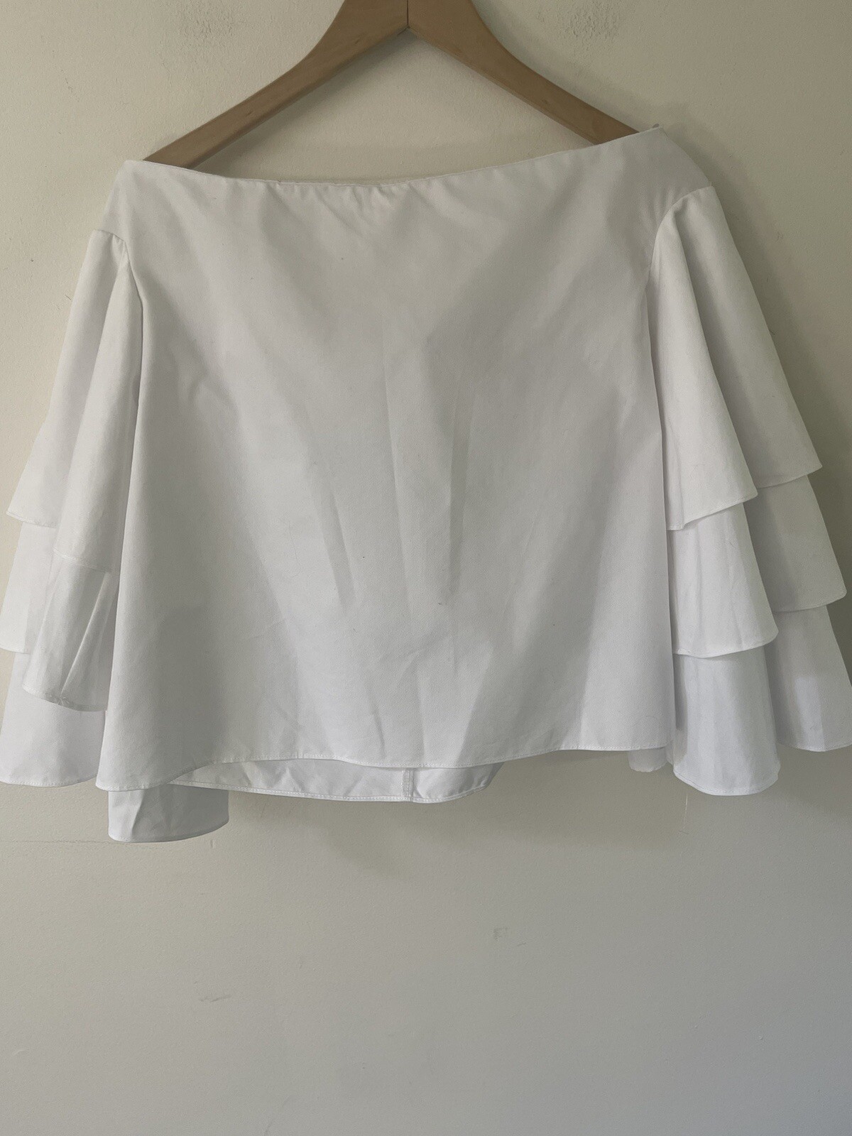 Endless Rose Womens Med Tiered Ruffled Sleeve Off the Shoulder Shirt White New