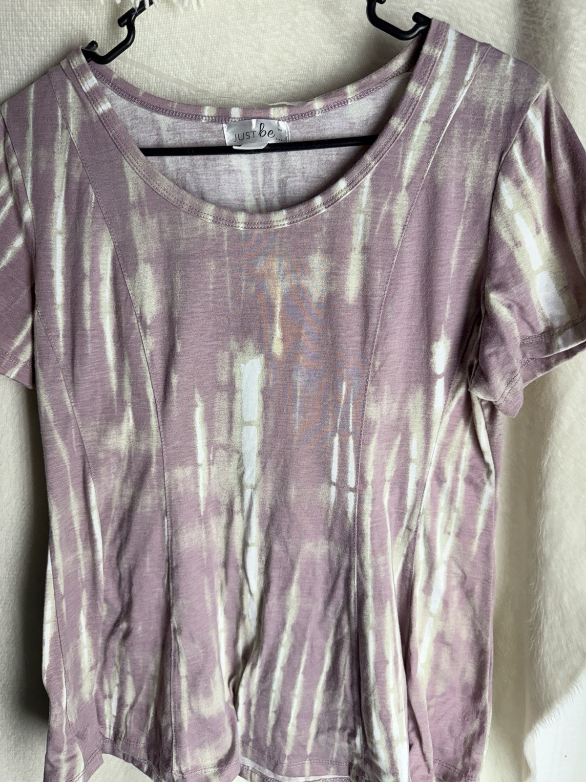 Just Be Top Womens 1X Purple Tie Dye T-Shirt Short Sleeve 95% Polyester Plus