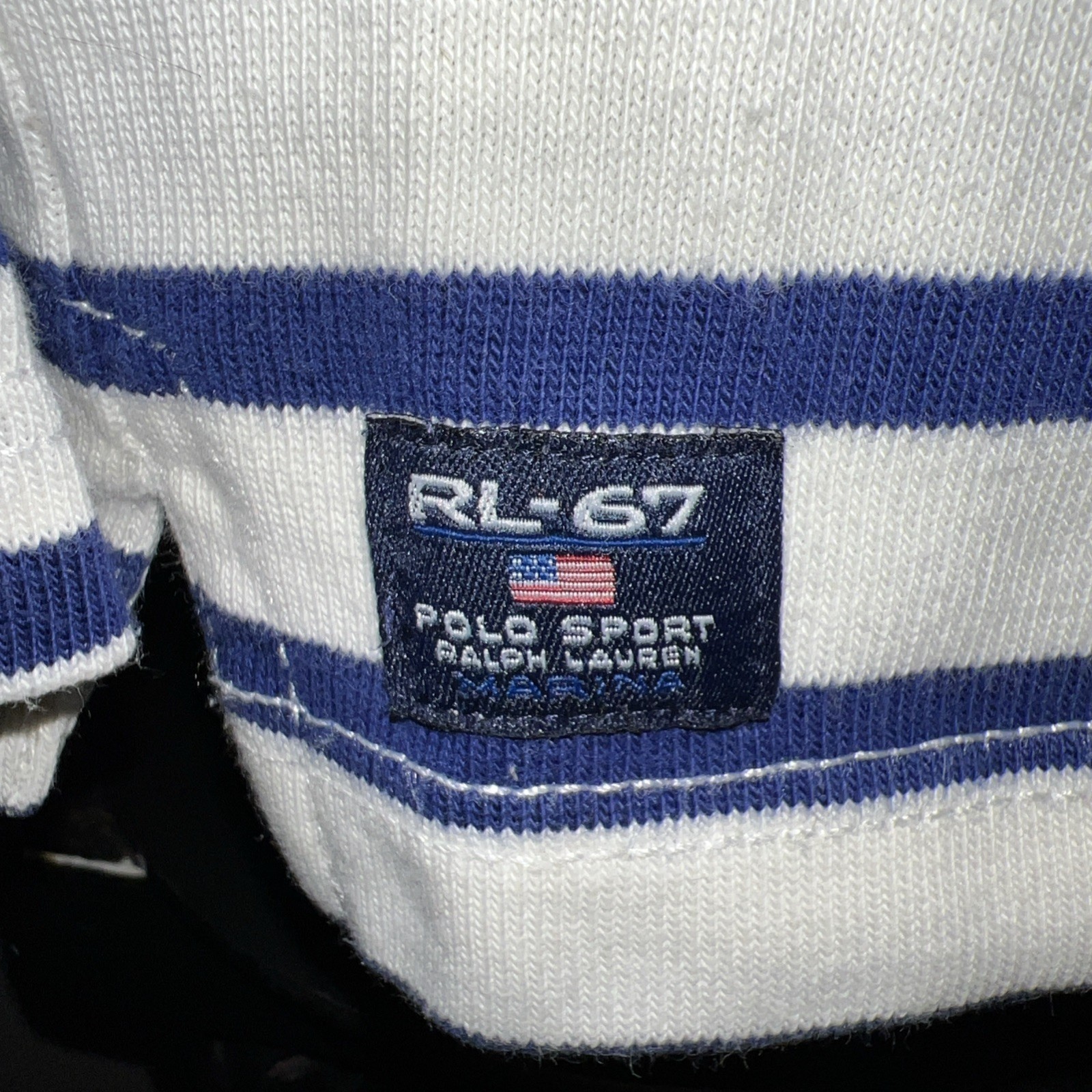 Vintage Polo Sport RL-67 Striped Sailor Shirt Nautical Breton Stripe Cotton Lg