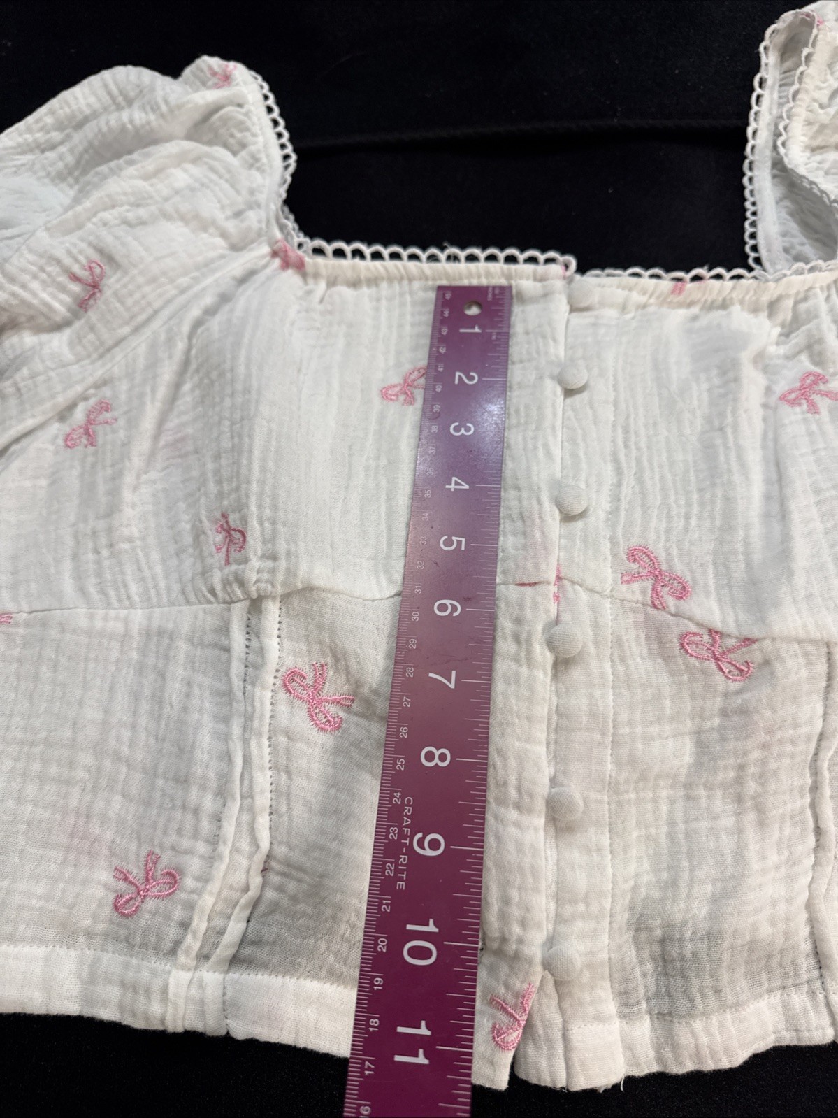 Puff Sleeve Cotton Blouse XL NWT Pink Embroidered Bow Top Cottagecore~Passport