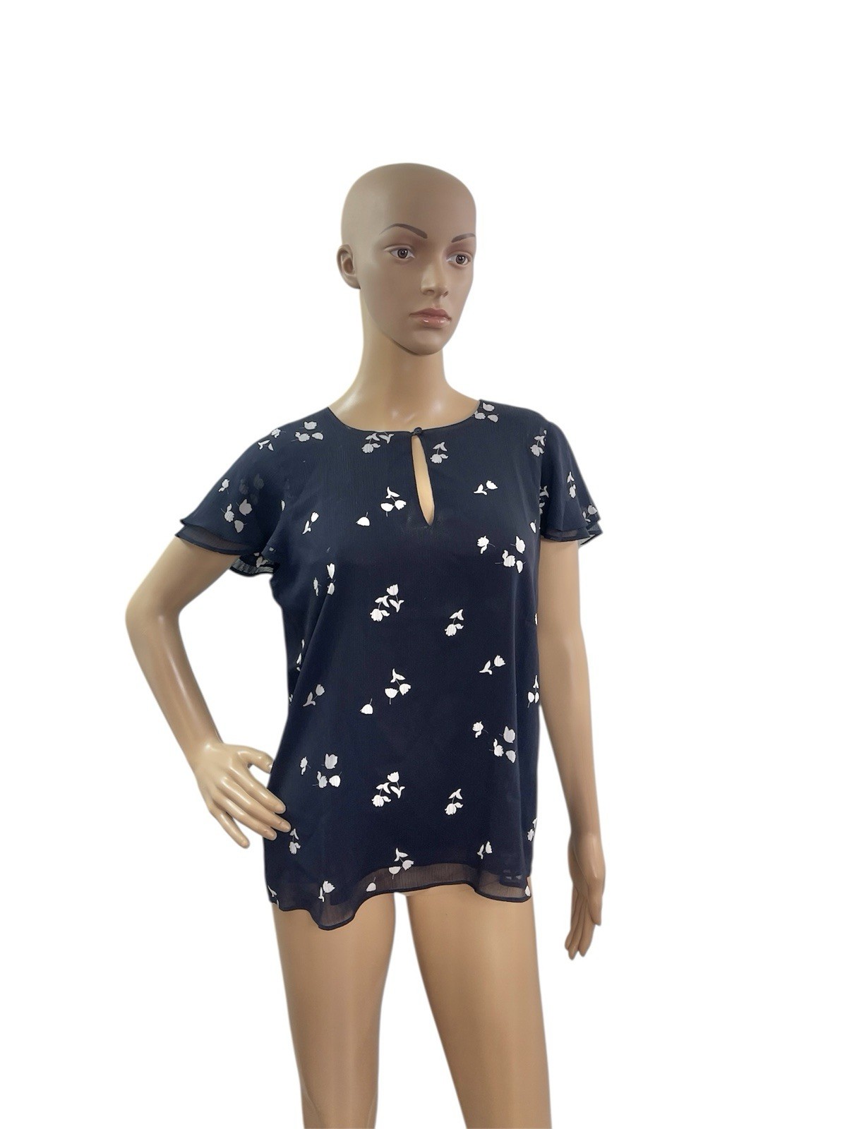 Ann Taylor Factory Women’s Size S Short Sleeve Round Keyhole Neck Floral Blouse