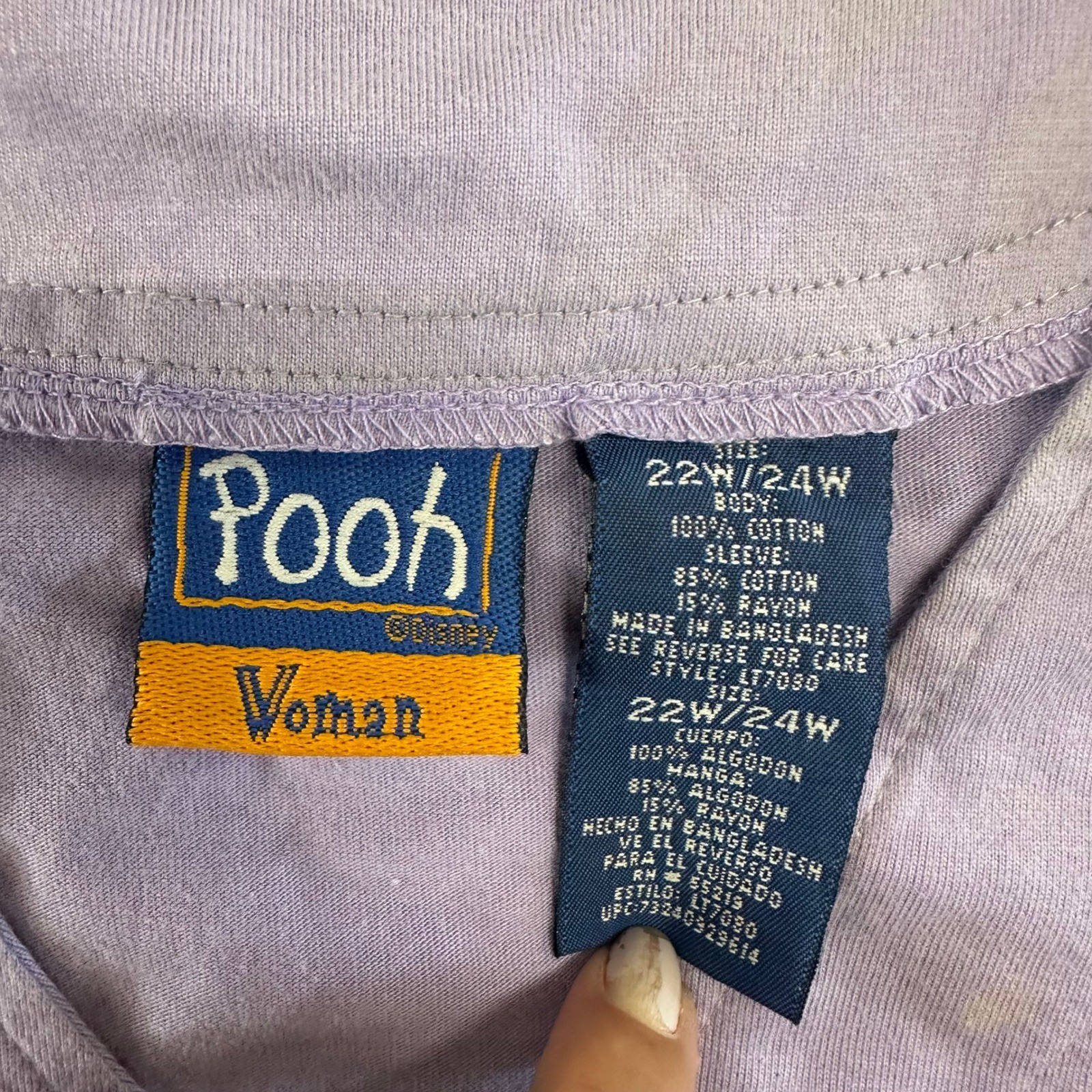 Pooh Baseball Shirt Womens 22W/24W Purple Tigger Embroidered Cotton Blend V-Neck