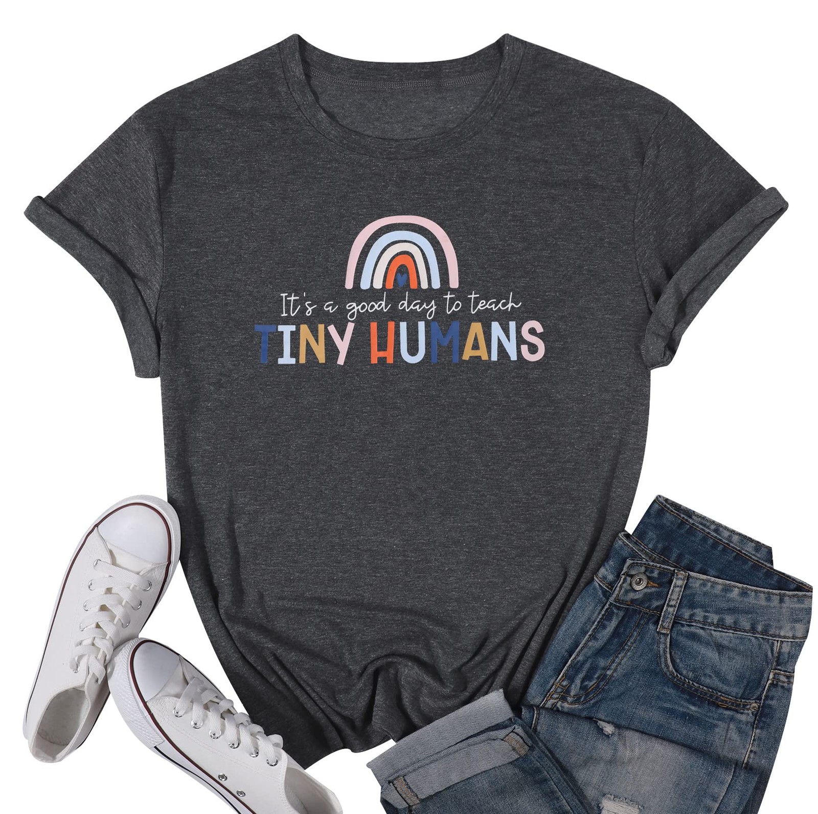 Preschool Teacher Tee Shirts for Teacher Life Shirts Rainbow Graphic Tops,XL