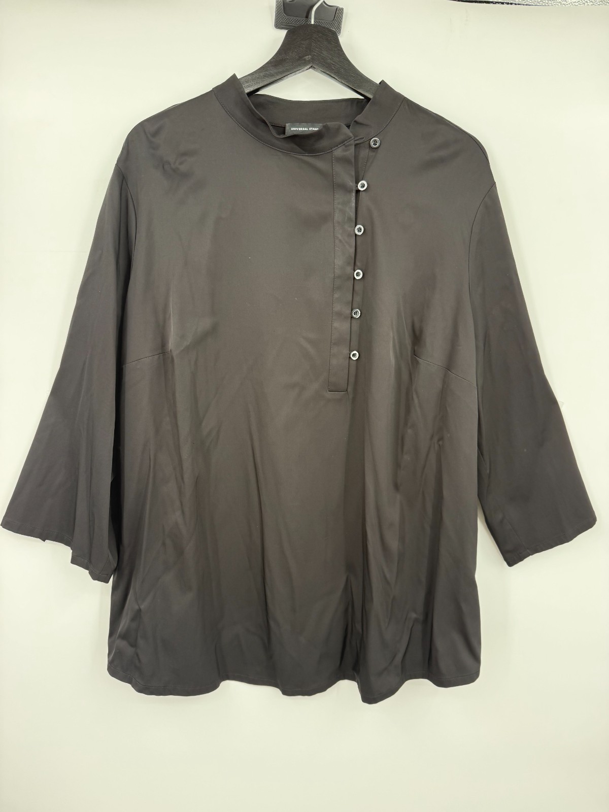 Universal Standard Womens Top Dark Grey Half Placket Closure Long Sleeve Medium