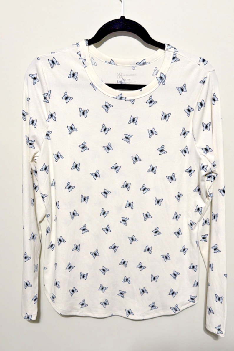 No Boundaries Womens XXL Butterfly Print Ribbed Long Sleeve Thermal Shirt