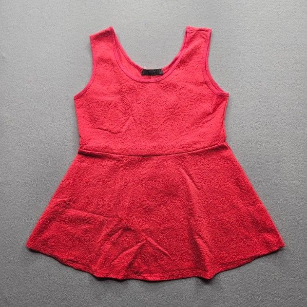 Maison Jules Women Size Large Pinkish Red Sleeveless Textured Peplum Top