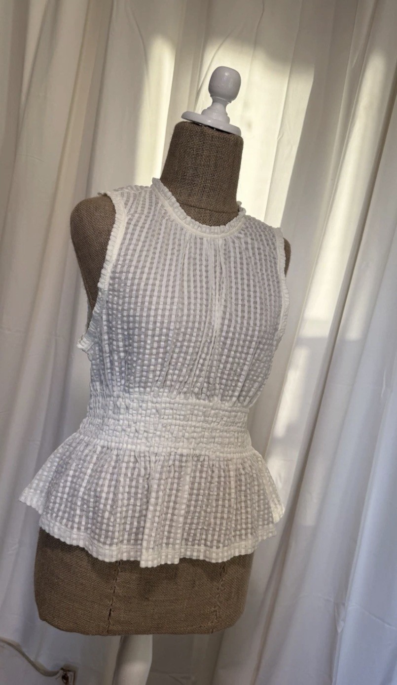 Maeve by Anthropologie Peplum Ivory Smocked Textured Sleeveless Top XL NWT