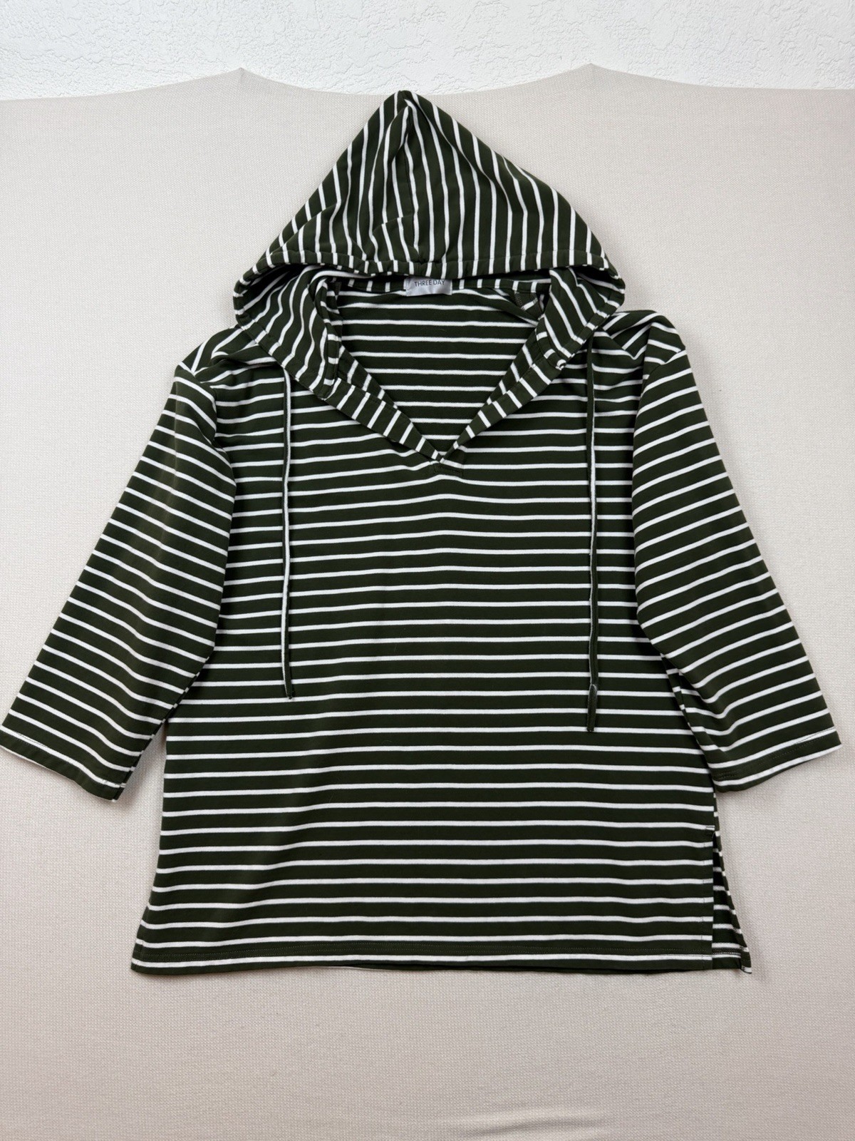 THREE DAY Women’s 2X Hooded Tunic Shirt Striped Casual Comfort Oversized Soft