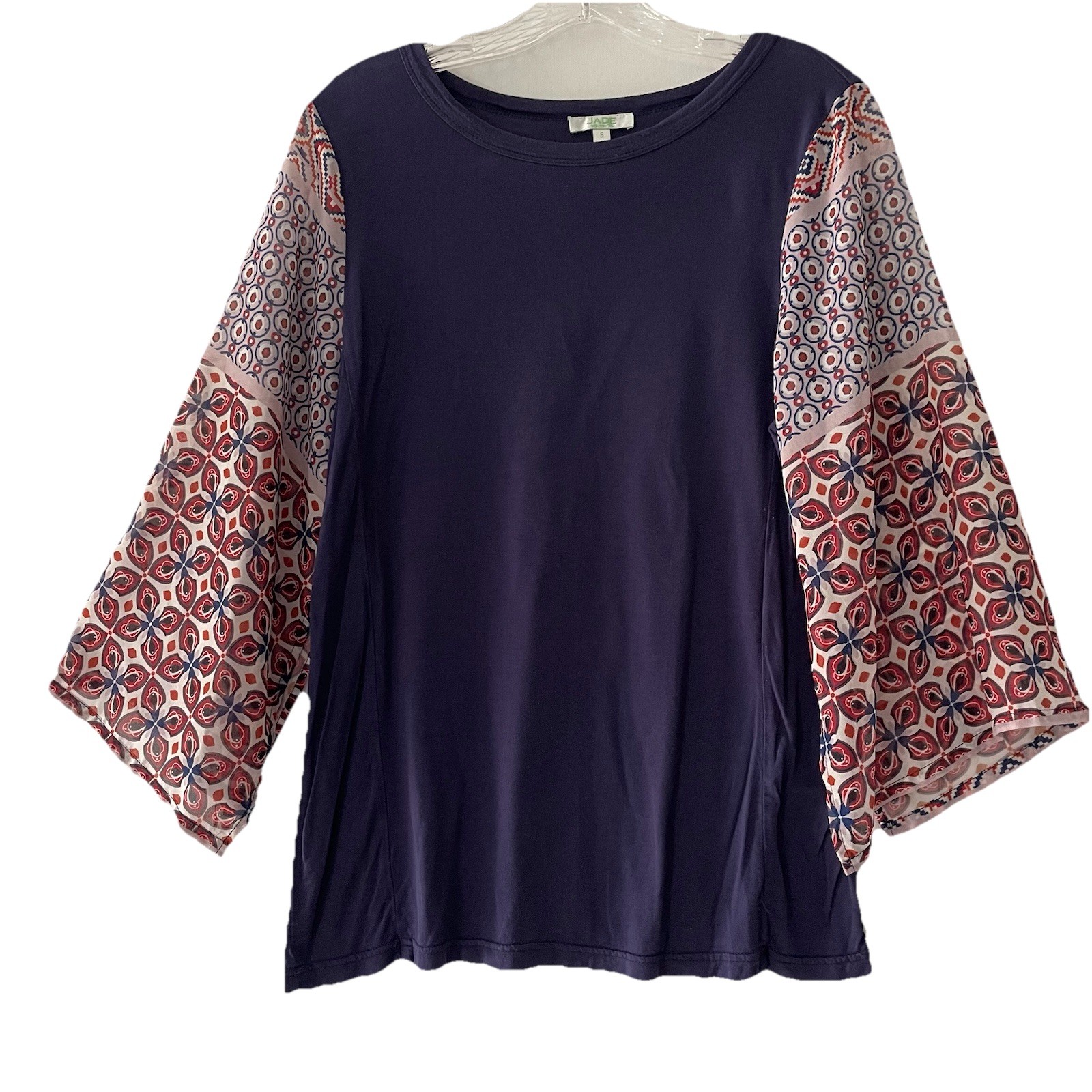 Jade Melody Tam Womens Size Small Chiffon Split Sleeve Stretchy Blue Shirt Top