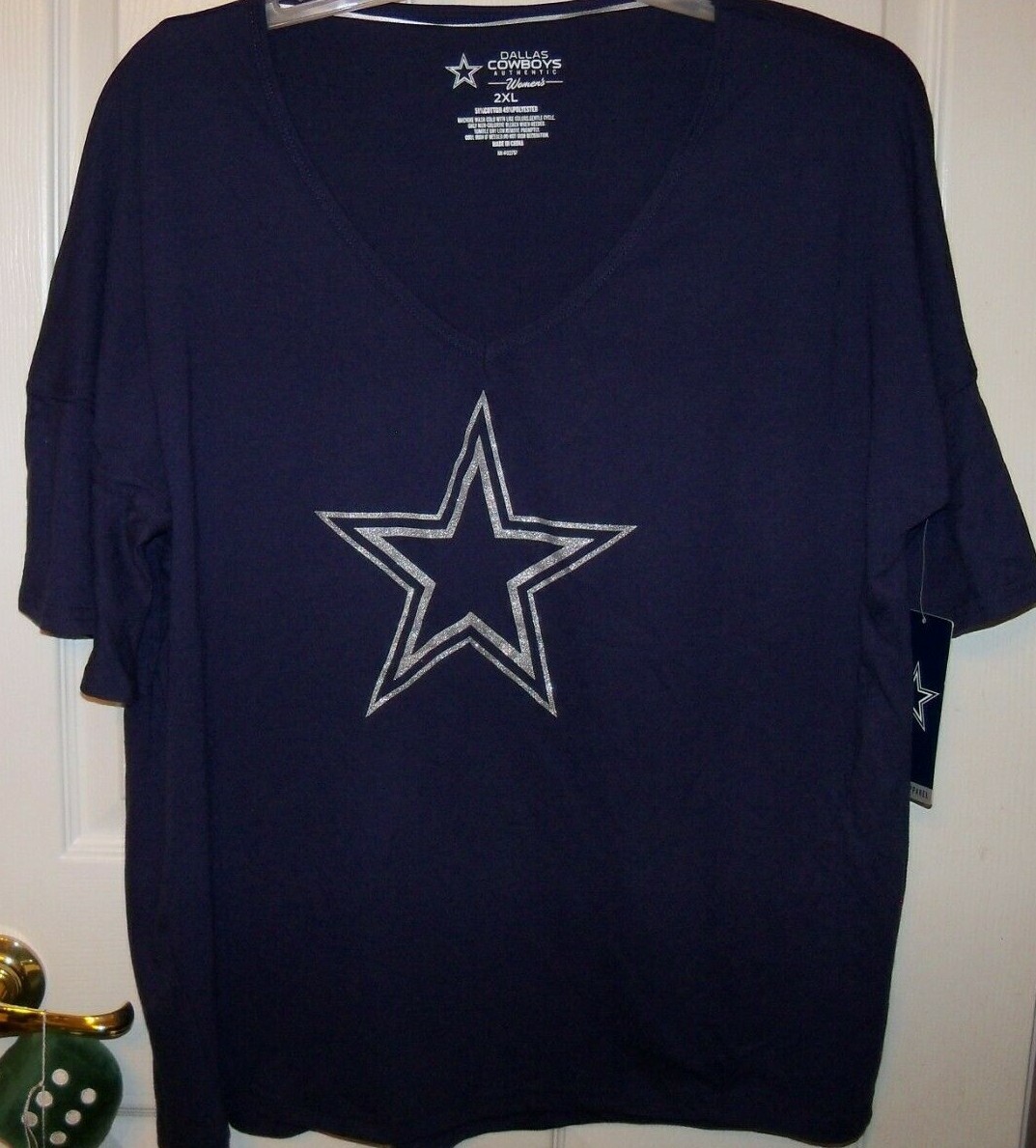 Dallas Cowboys Football Silver Blue Star Short Sleeve Shirt Womens Size 2XL NWT