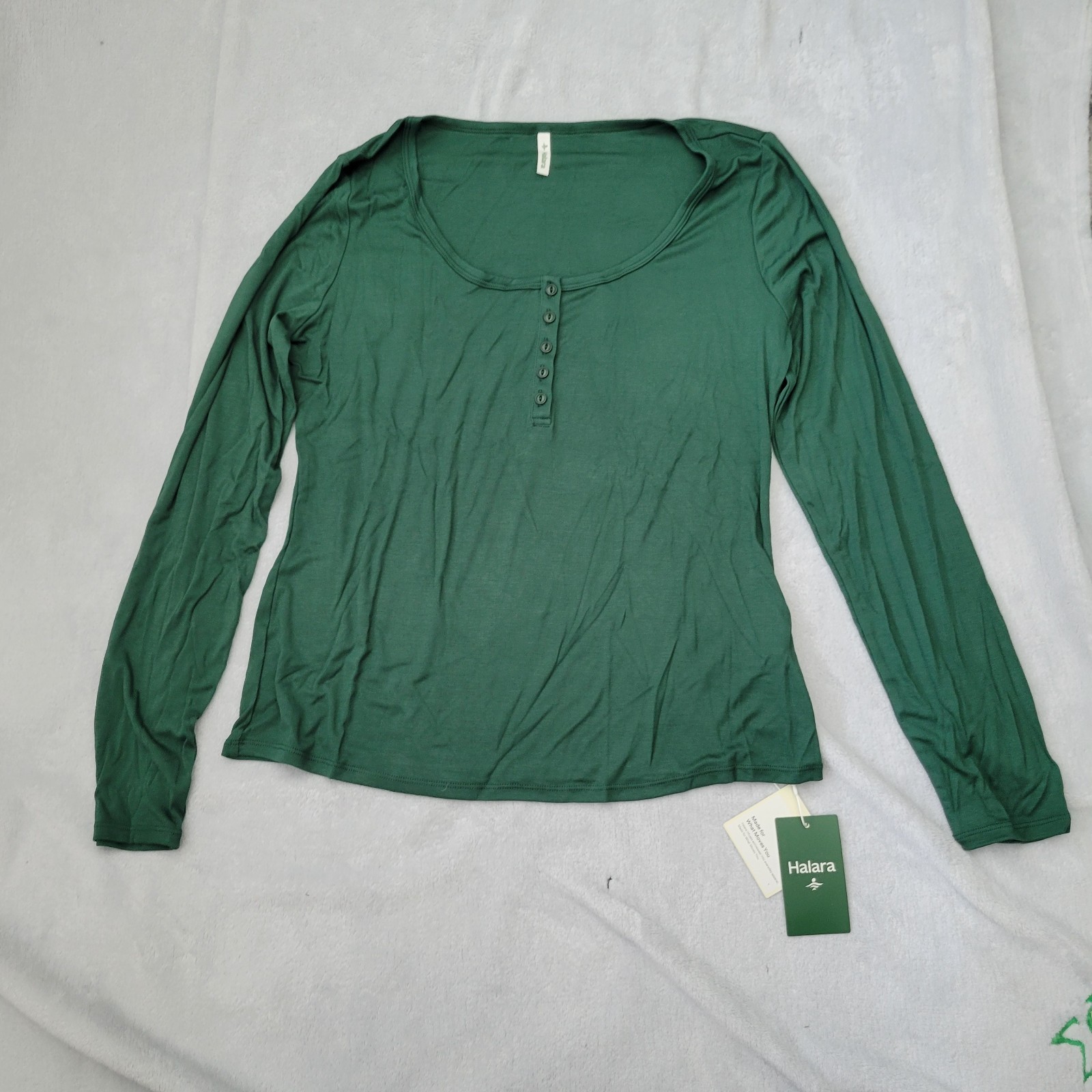 Halara NWT Ribbed Henley Neck Long Sleeve Slim Casual T-Shirt- Size XL