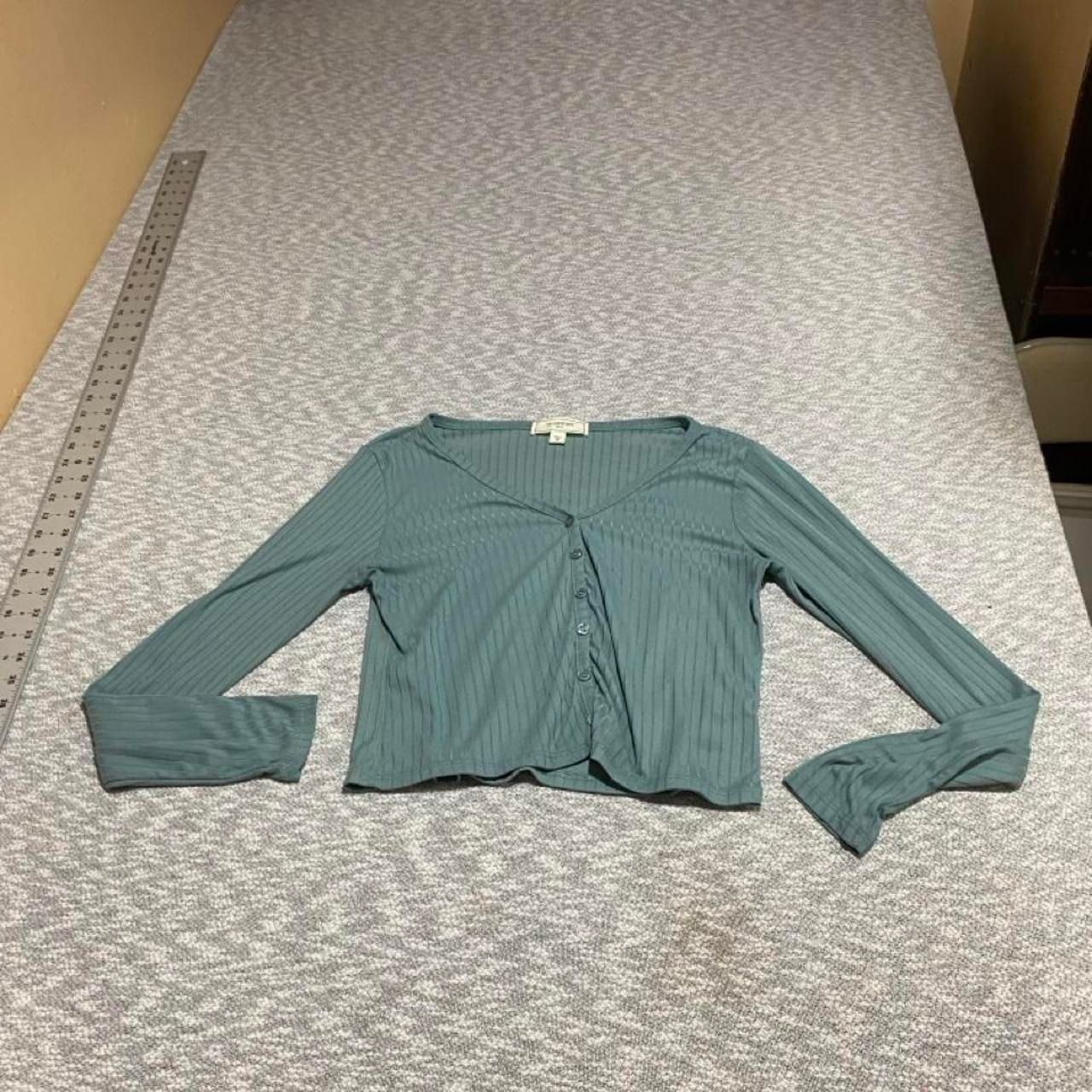 No Comment NY. LA green ribbed knit crop blouse women M. SKU-B405