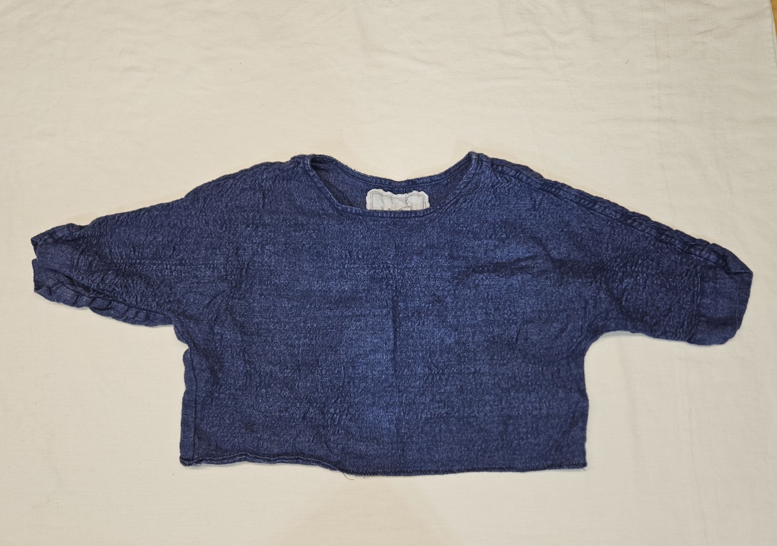 notPERFECTLINEN Linen Wool Top S Blue Boxy Cropped Dolman Blouse Lithuania