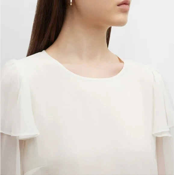 NWT Rebecca Taylor FAB 100% Silk Chiffon Ruffle Detail Flared Sleeves Blouse 4