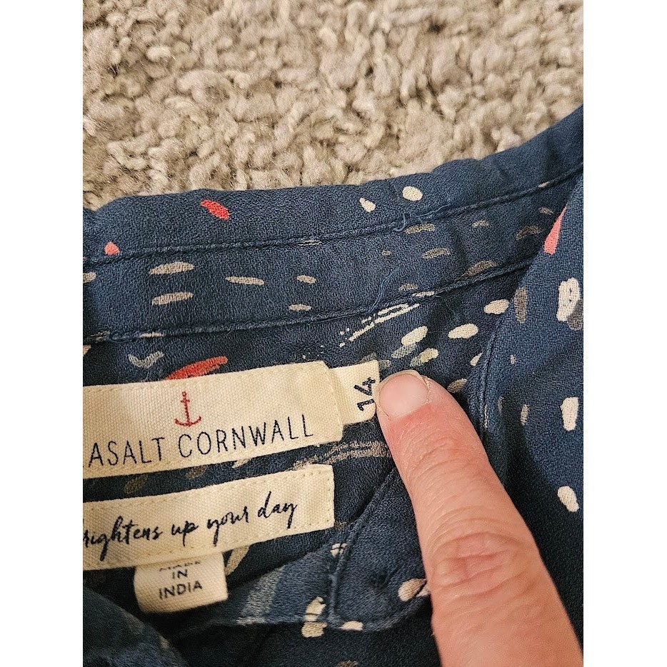 Seasalt Cornwall Shirt Womens 14 Blue Cotton Dash Print Tunic Top 100% Cotton