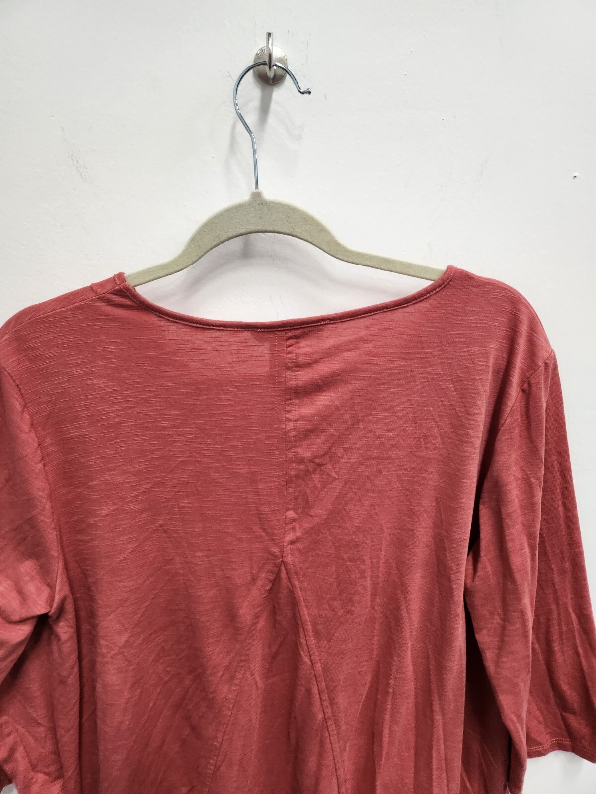 N Touch Womens Lagenlook Tunic Top With Pockets Large Coral 3/4 Sleeve Casual