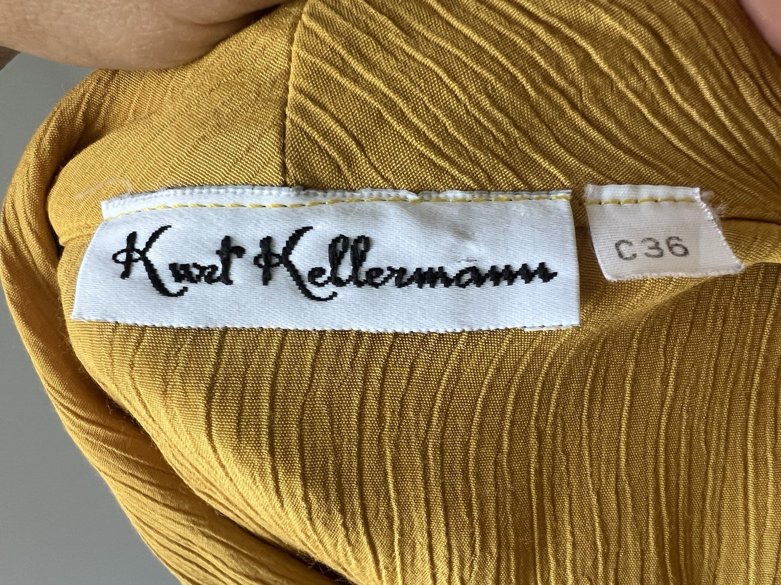Vintage Kurt Kellermann Mustard Yellow Blouse Sz 36 Viscose Crepe Short Sleeve 70s 80s