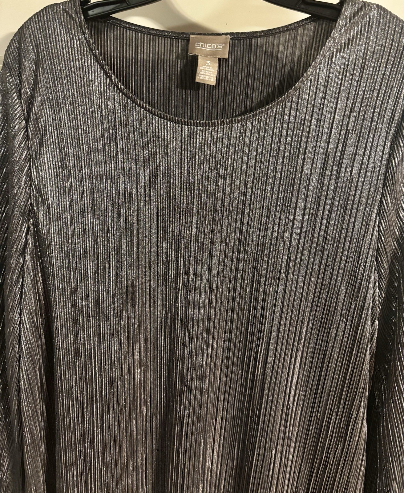 Chico’s Metallic Plisse Pleat Old Money Mob Wife Glam Luxury Size 3 U.S. XL/16
