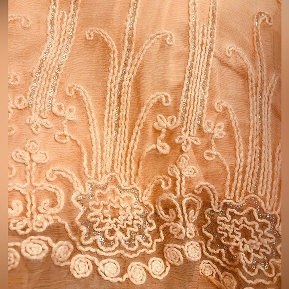 SOFT SURROUNDINGS Silk Romance Peach Parfait Embellished Blouse Size M NEW
