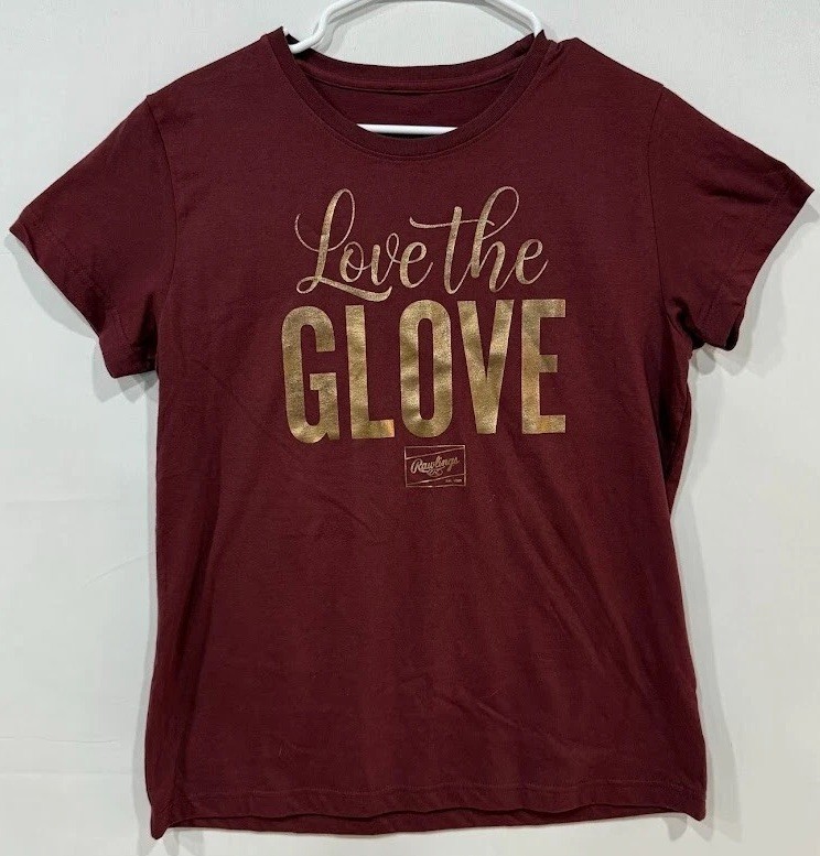 Rawlings T-Shirt Womens L Maroon Love the Glove Graphic Tee Cotton Softball