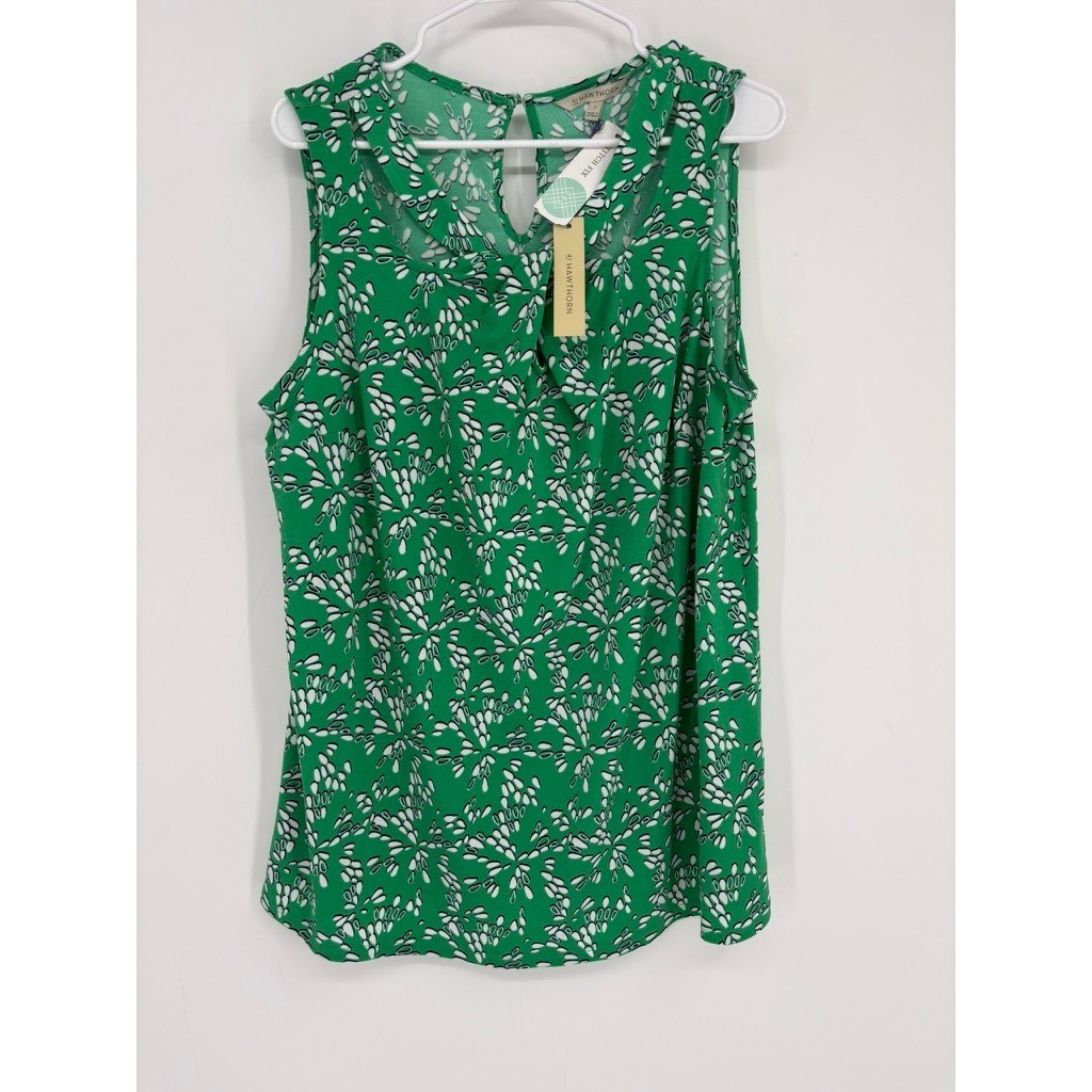 41 Hawthorn Knit Top Womens 2X Green Jaslinda Twist Neckline Abstract Sleeveless