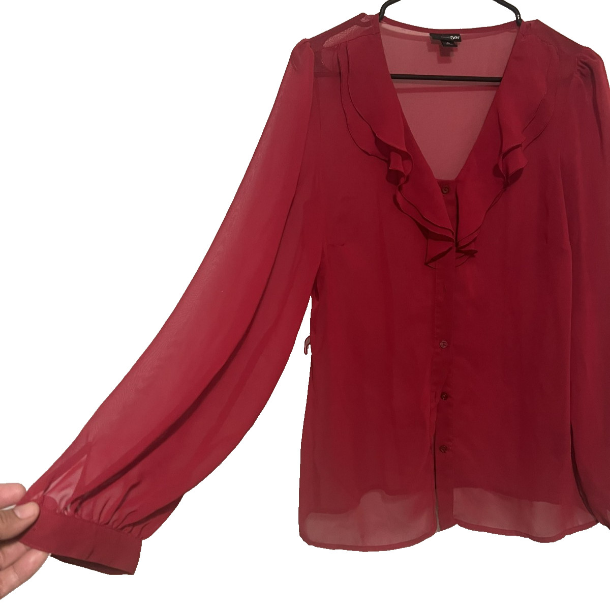 East 5th, Ladies Red Dressy Sheer Blouse M Classy Business