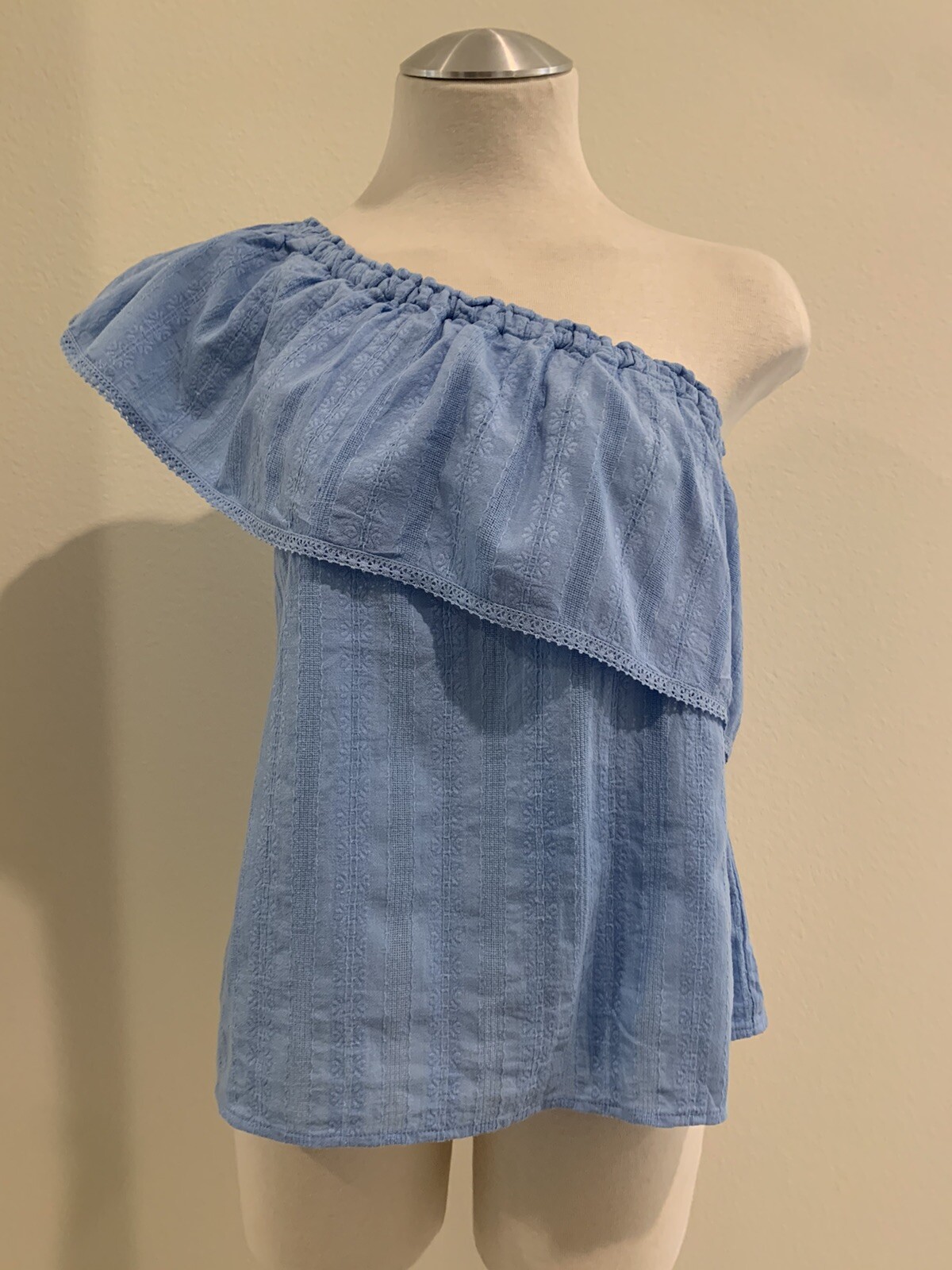 Bloomingdales BELTAINE BLUE One Shoulder Ruffle Top XS
