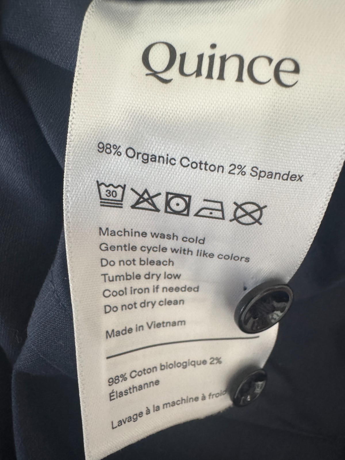 Quince NWT Organic Stretch Cotton Tailored Shirt Women’s L Navy Blue Minimalist