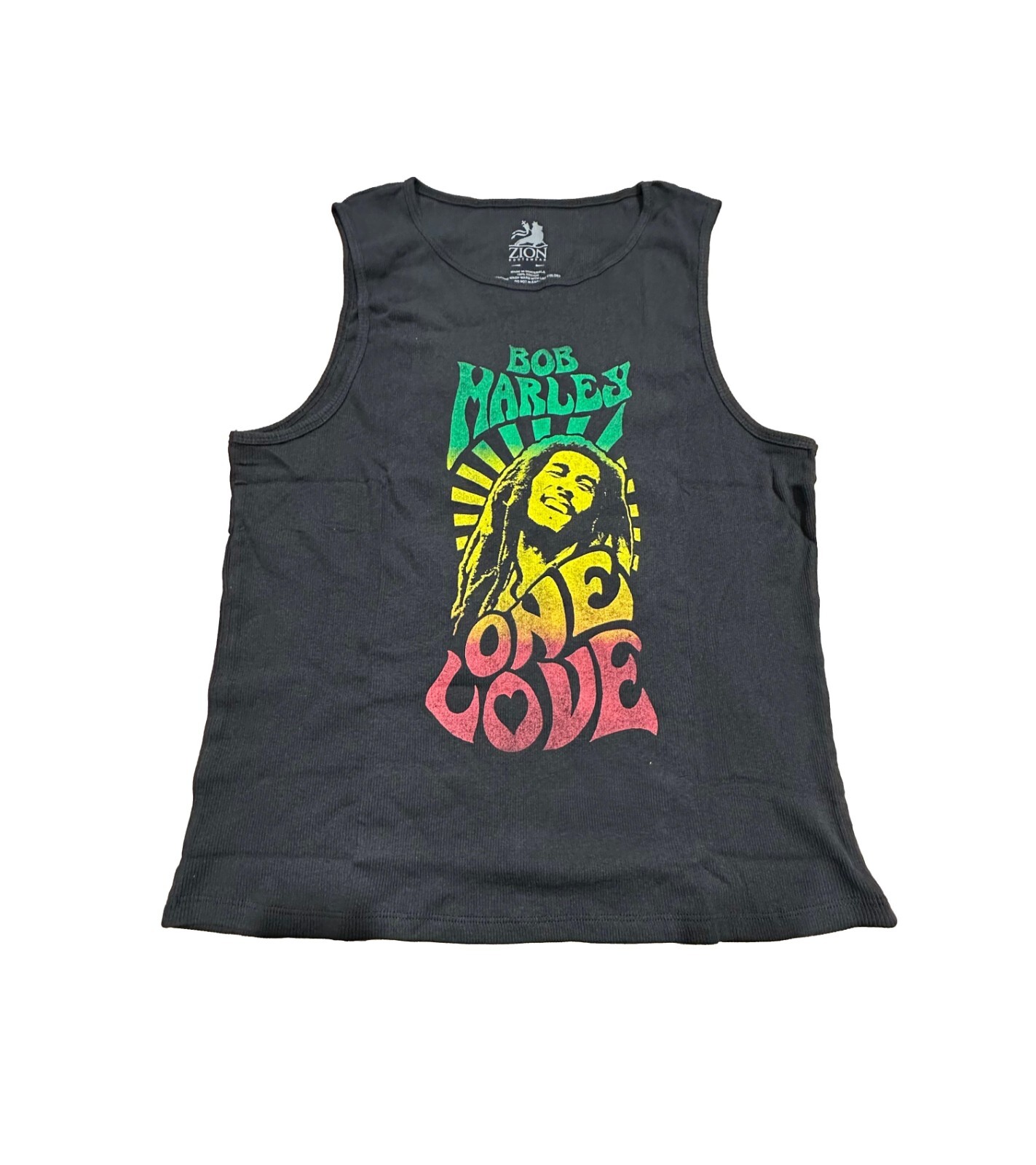 Women’s Bob Marley Plus Size One Love Ribbed Graphic Tank Top – Black 2X