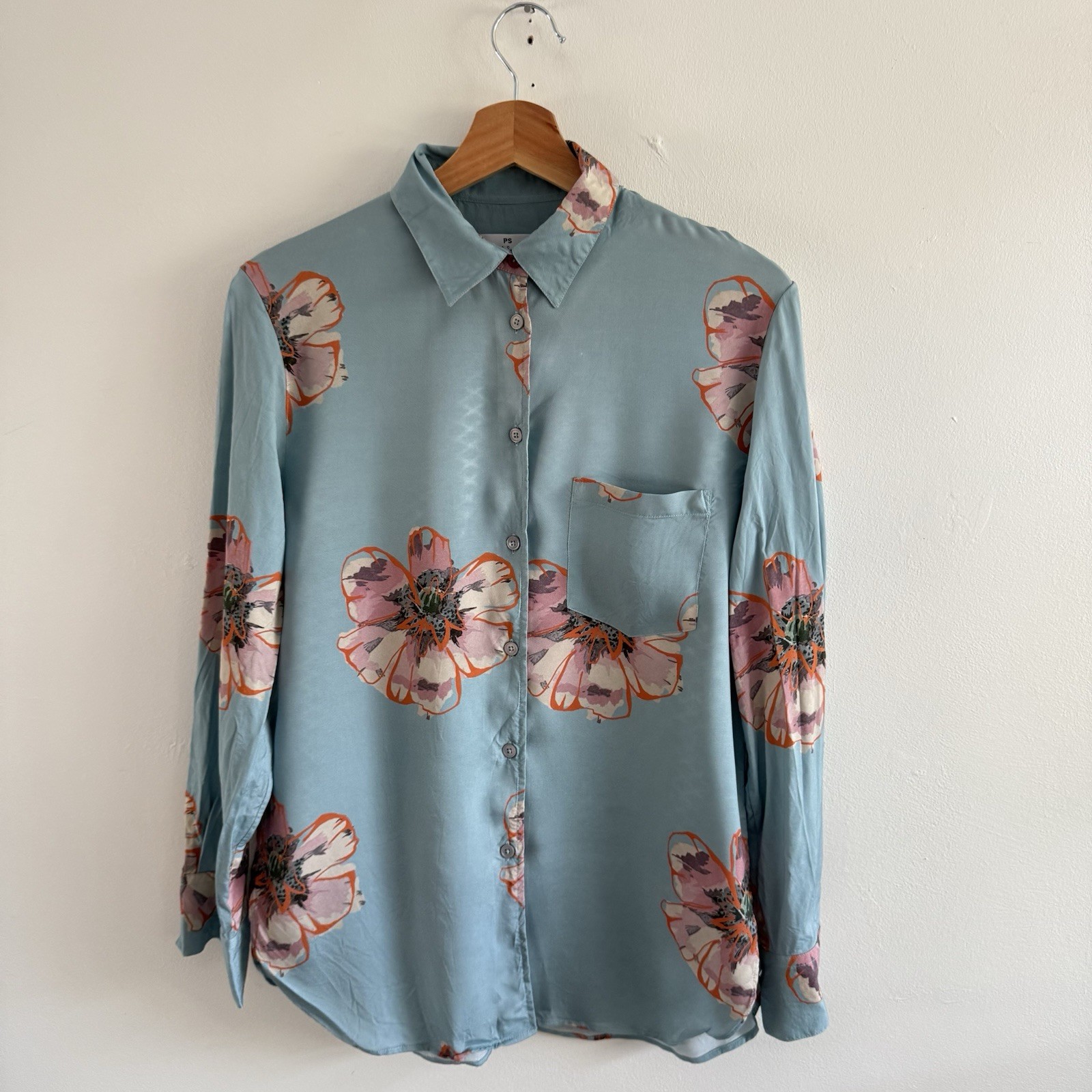 PS Paul Smith Blouse Womens Medium 40 Blue Shirt Floral Flower Button Up Viscose
