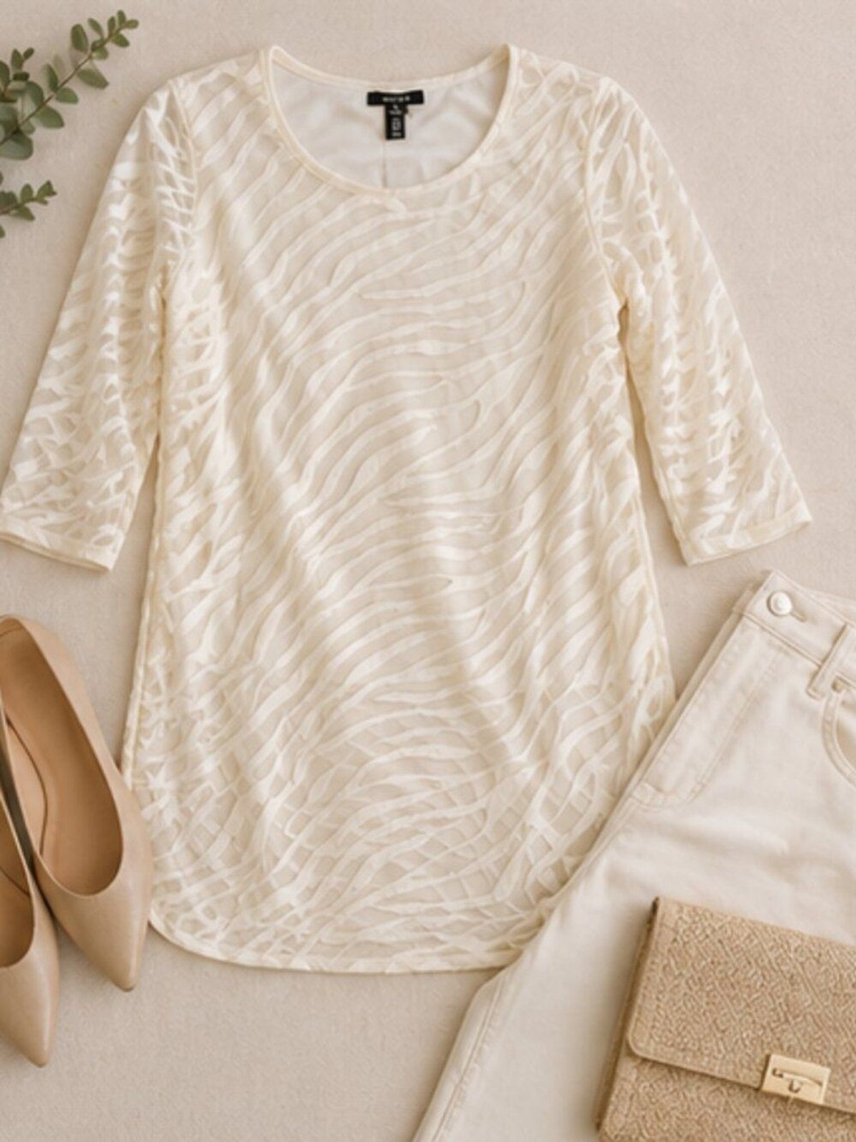 Alfani Ivory Burnout Top XS Lightweight Textured Long Sleeve NWT