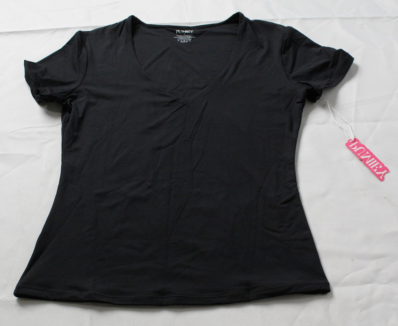 Pumiey Women’s Casual Basic Short Sleeve V-Neck T-Shirt ZG3 Jet Black Medium NWT