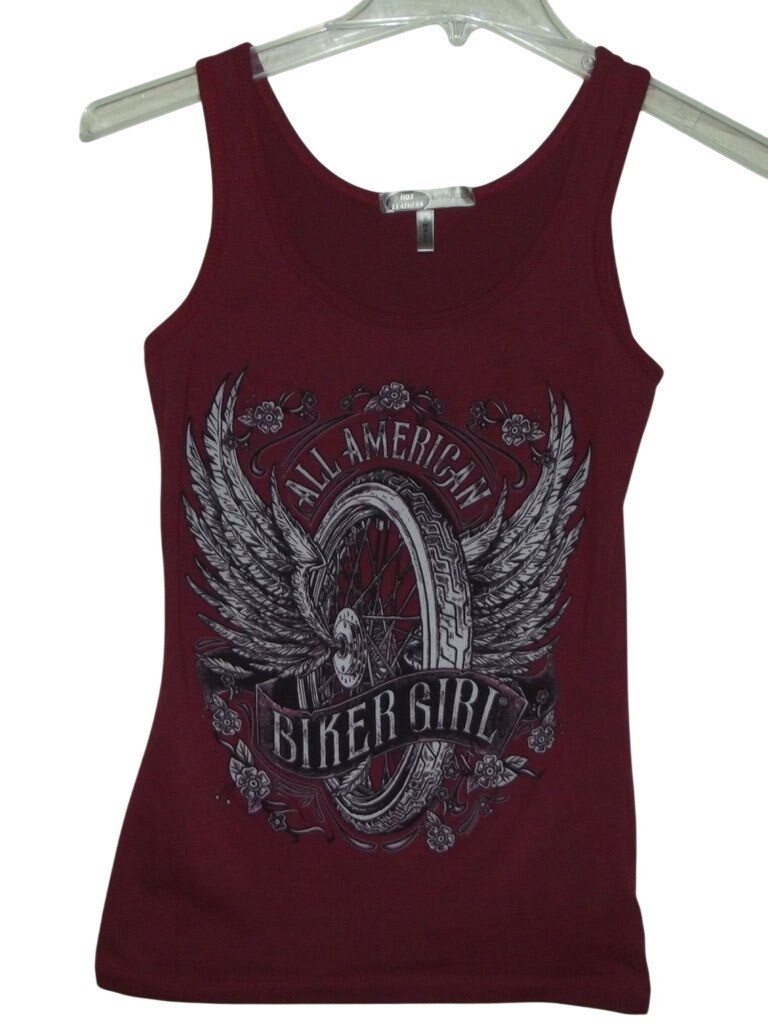 Hot Leathers All American Biker Girl Tank Top Womens Small Maroon motorcycle