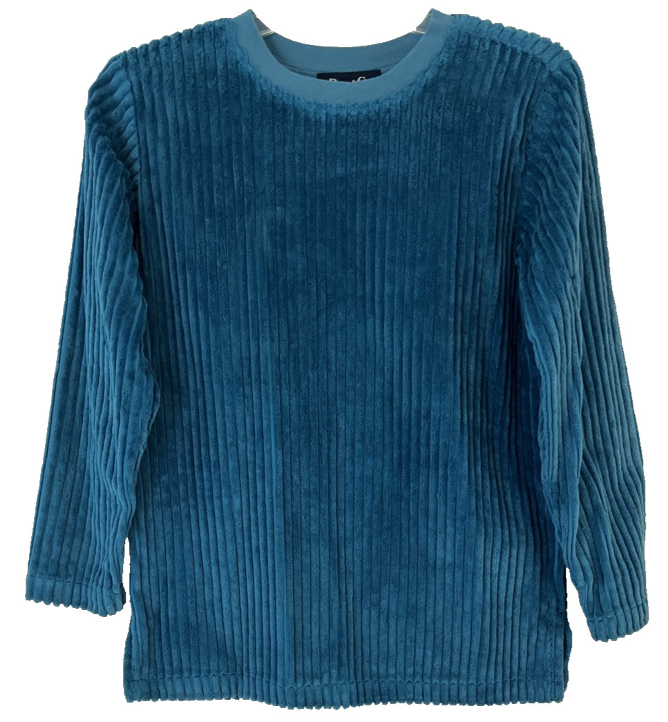 Denim & Co. Velour Ribbed Tunic Shirt Blue Sz Small Pull On A44368 Women CBJ13
