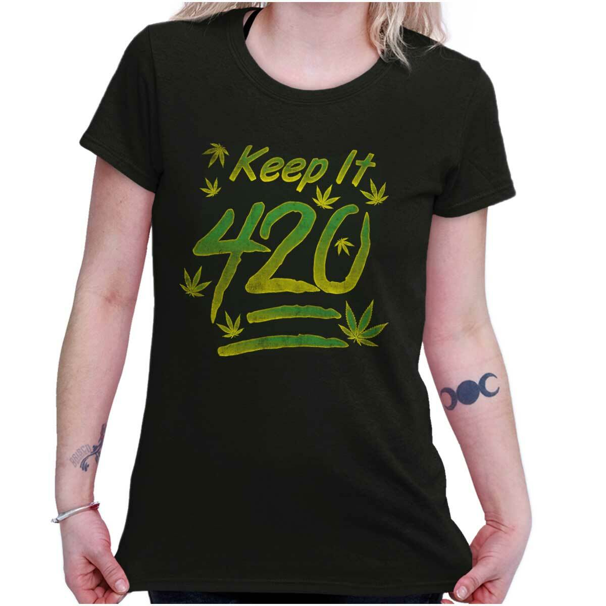 Keep It 420 Funny Marijuana 100 Stoner Gift Womens Top Junior Graphic Tee
