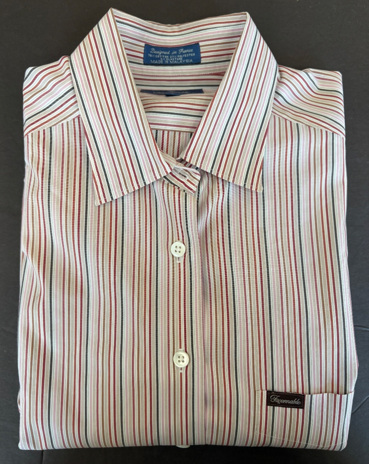 Façonnable Shirt Top Blouse Women’s Large Stripes LS Cotton Blend Logo Pocket