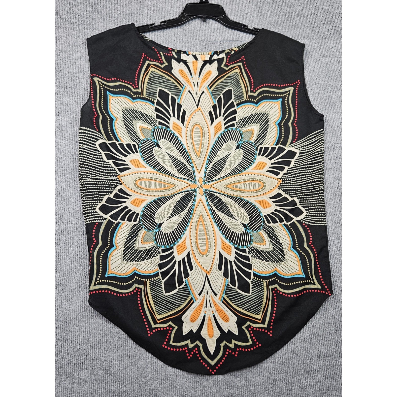 Allen B by Allen Schwartz Med Black Mandala Print Sleeveless Blouse Boho