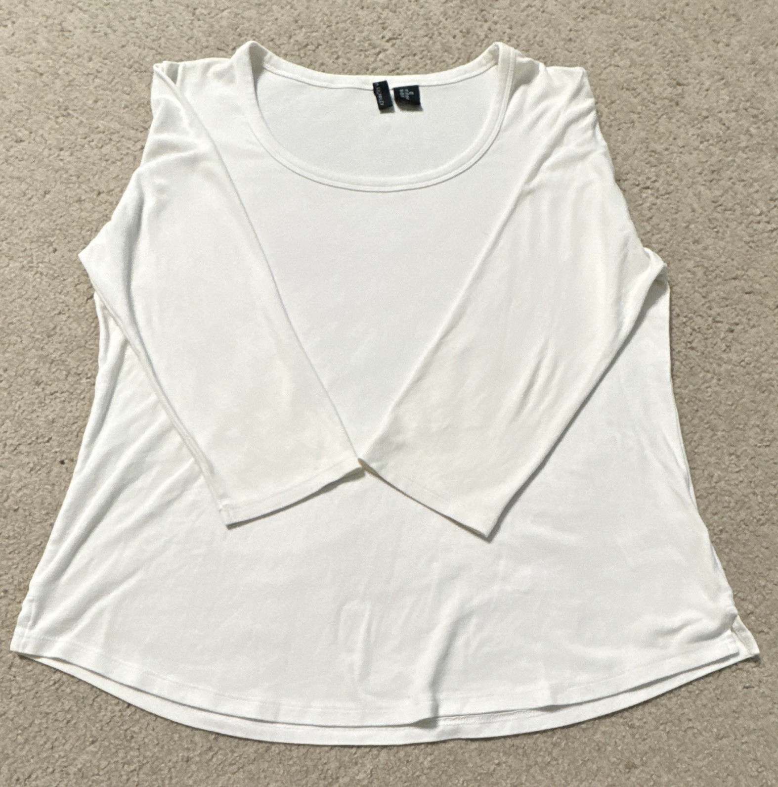 Cynthia Rowley Womens T-Shirt XL White Knit Solid Scoop Neck 3/4 Sleeve Stretch