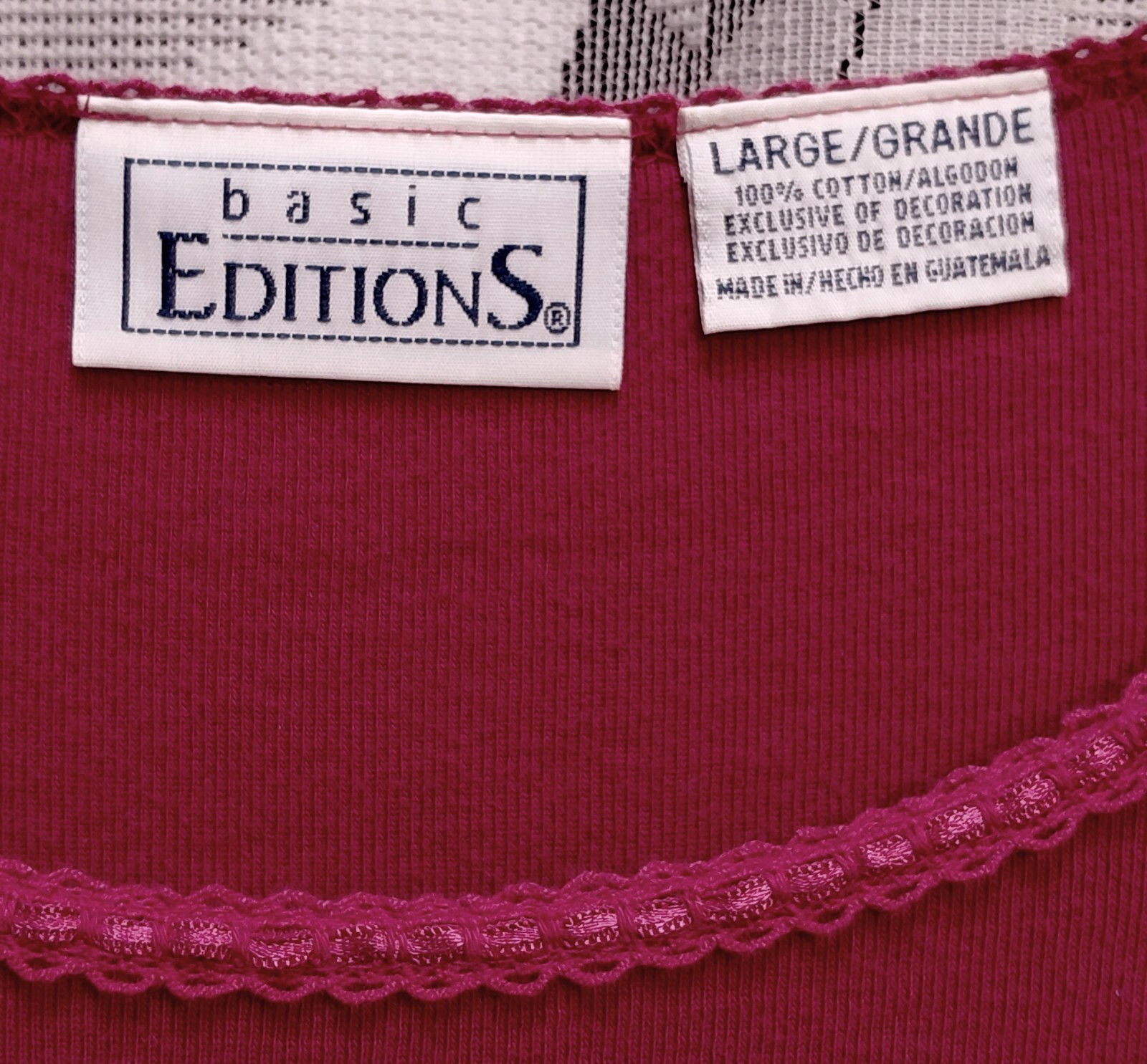 L BASIC EDITIONS 100% COTTON STRETCH RIB KNIT CERISE LONG SLEEVE TOP T-SHIRT