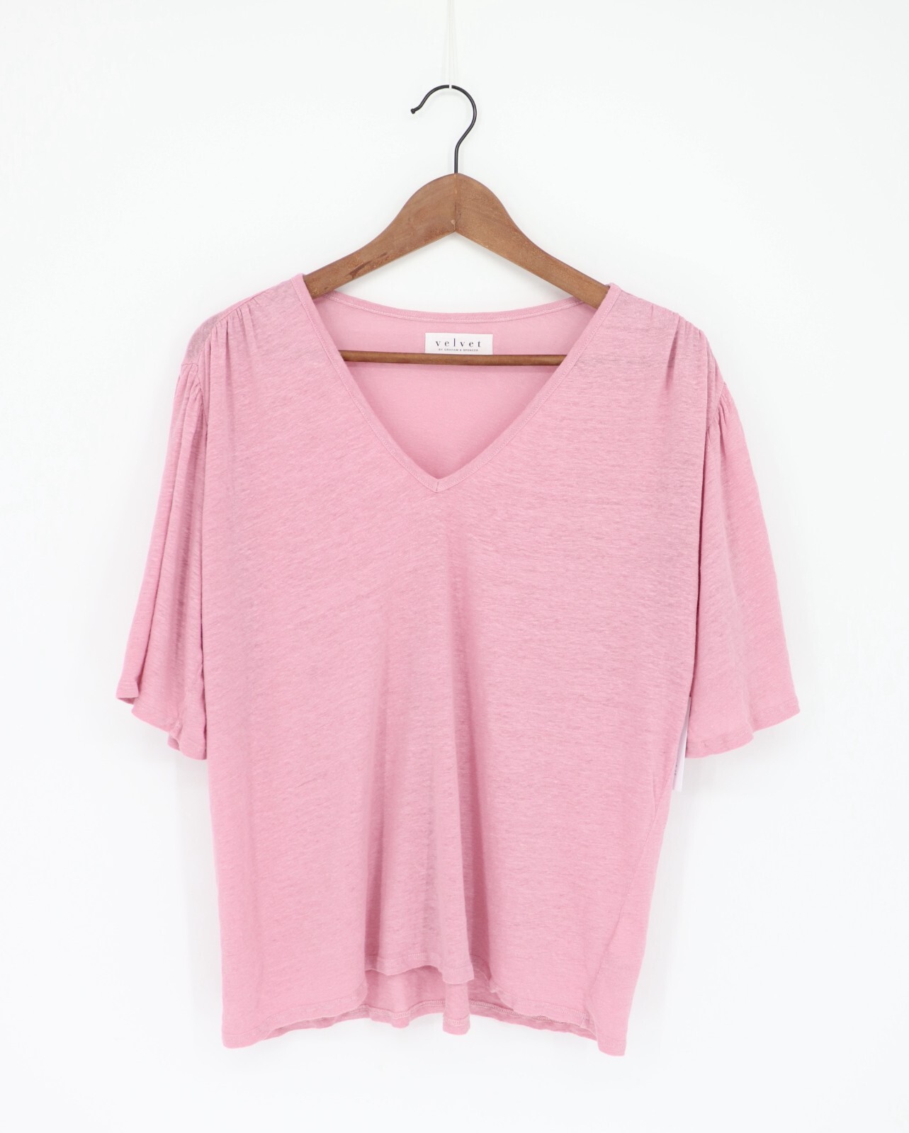VELVET By Graham Spencer Jolie Short Sleeve Linen V Neck T Bloom XS $79 A3